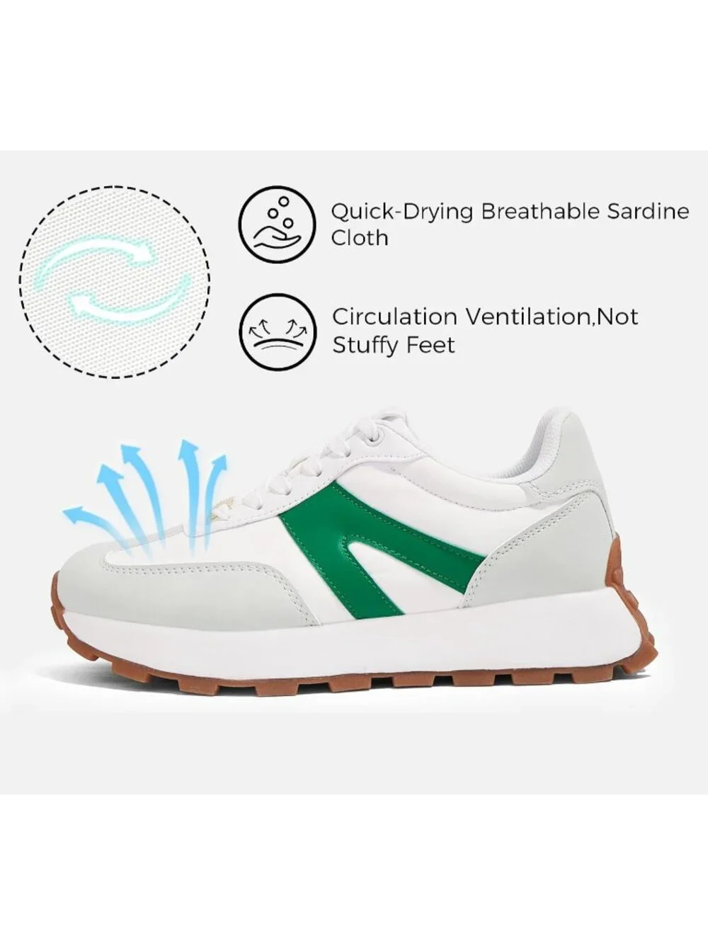 Women's Grey/Green Retro Classic Stylish Lace Up Tennis Running Walking Sneakers